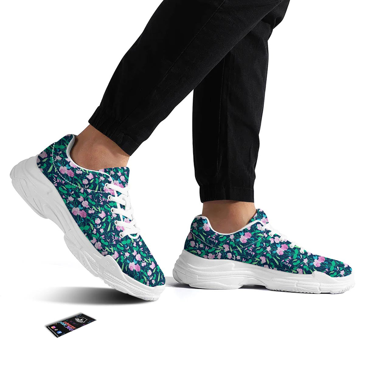 Flower Sweet Pea Print Pattern White Chunky Shoes-grizzshop