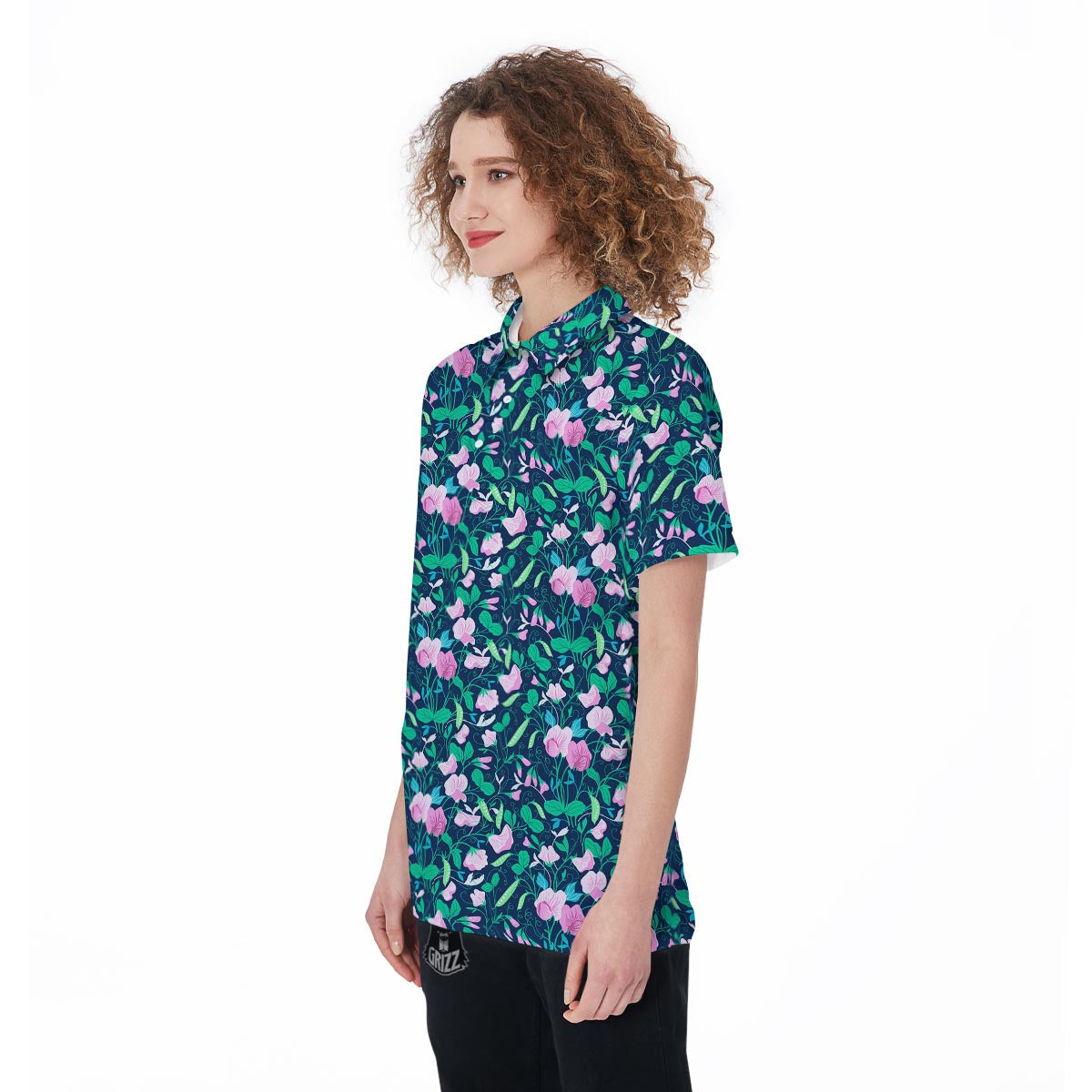 Flower Sweet Pea Print Pattern Women's Golf Shirts-grizzshop