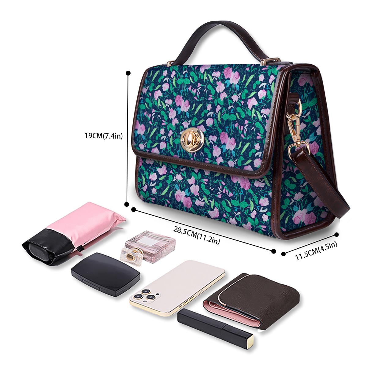 Flower Sweet Pea Print Pattern Women's Satchel Bag-grizzshop