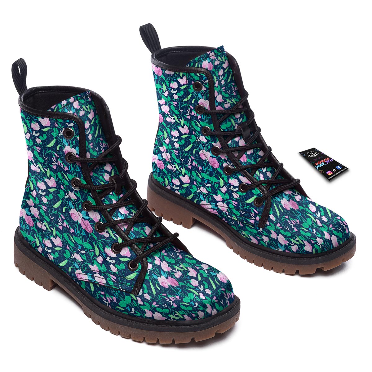 Flower Sweet Pea Print Pattern Work Boots-grizzshop