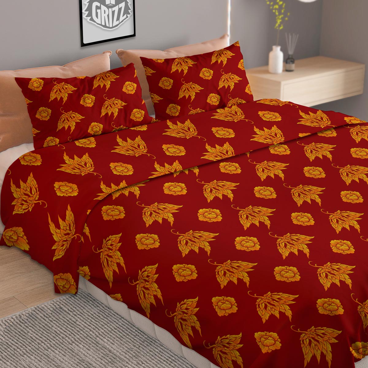 Flower Traditional Thai Print Pattern Duvet Cover Bedding Set-grizzshop