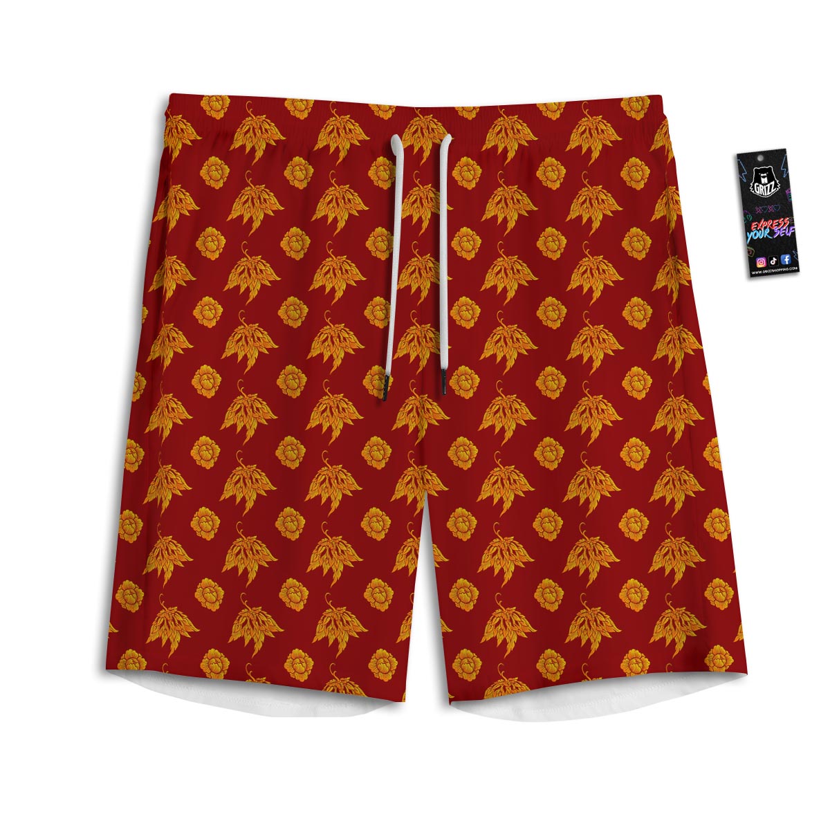 Flower Traditional Thai Print Pattern Men's Athletic Shorts-grizzshop
