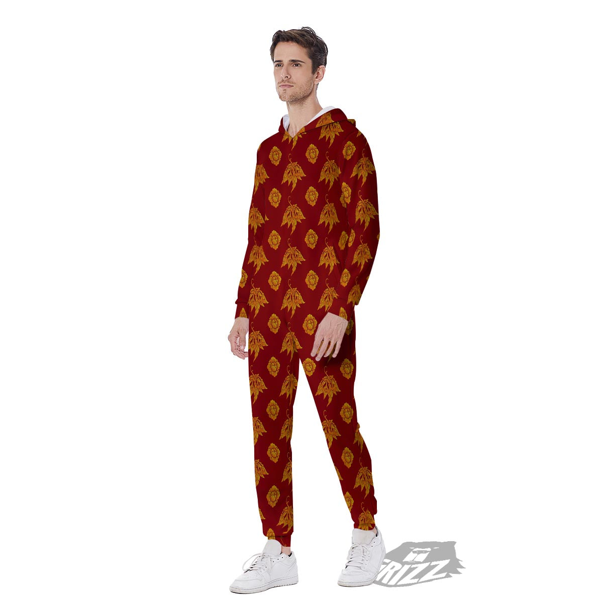 Flower Traditional Thai Print Pattern Men's Jumpsuit-grizzshop