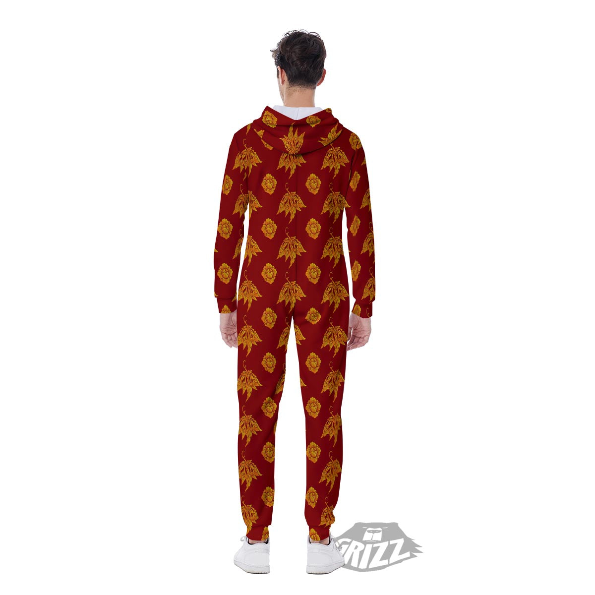 Flower Traditional Thai Print Pattern Men's Jumpsuit-grizzshop