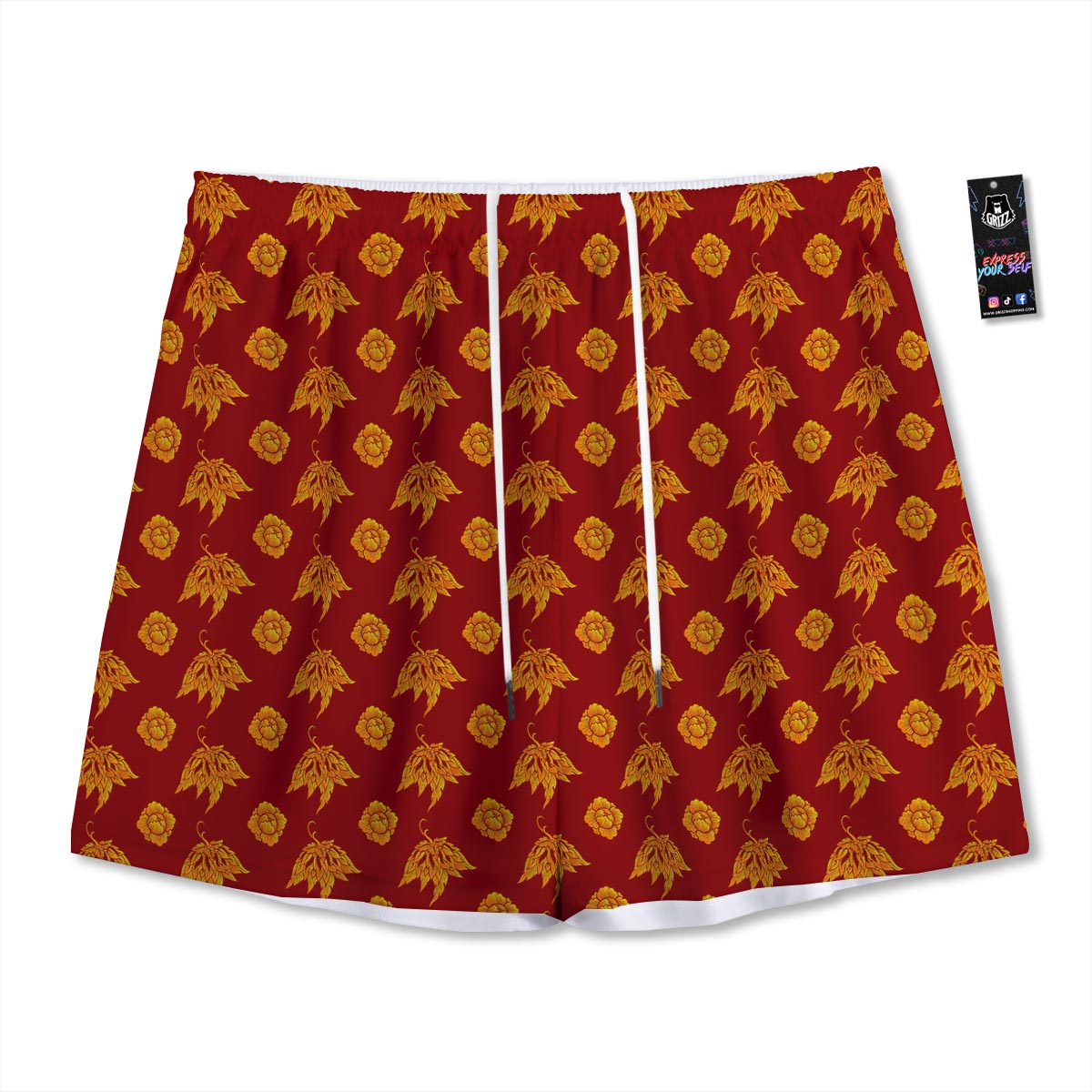 Flower Traditional Thai Print Pattern Mesh Shorts-grizzshop