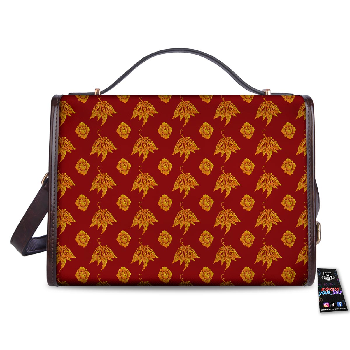 Flower Traditional Thai Print Pattern Women's Satchel Bag-grizzshop