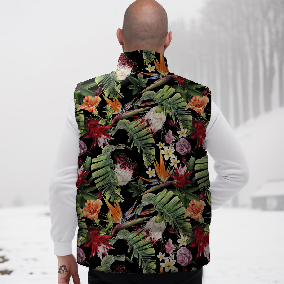 Flower Tropical Watercolor Print Pattern Down Vest-grizzshop