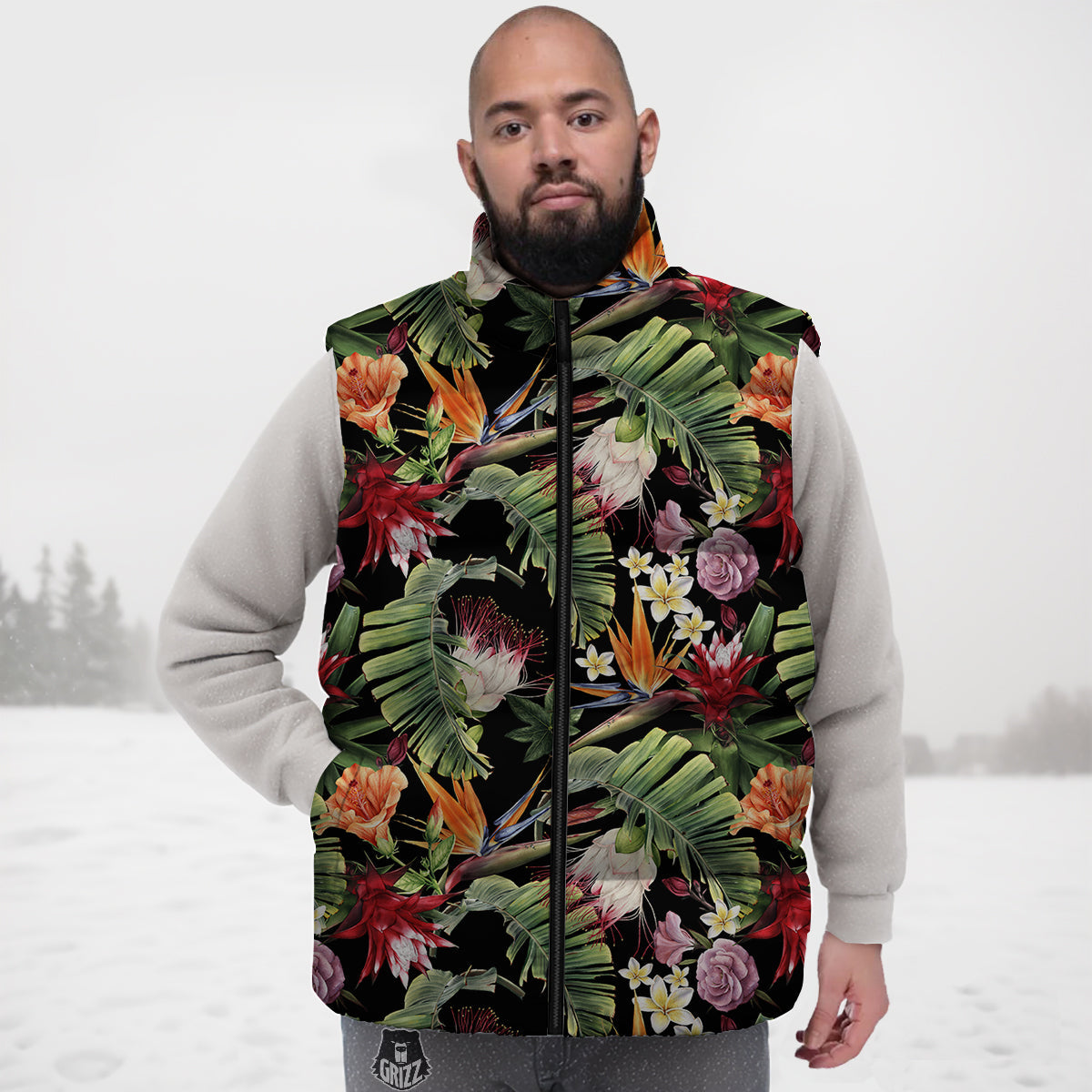 Flower Tropical Watercolor Print Pattern Down Vest-grizzshop