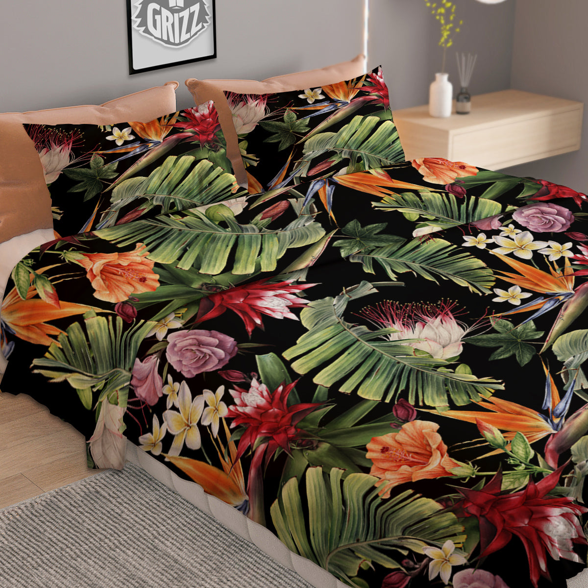 Flower Tropical Watercolor Print Pattern Duvet Cover Bedding Set-grizzshop