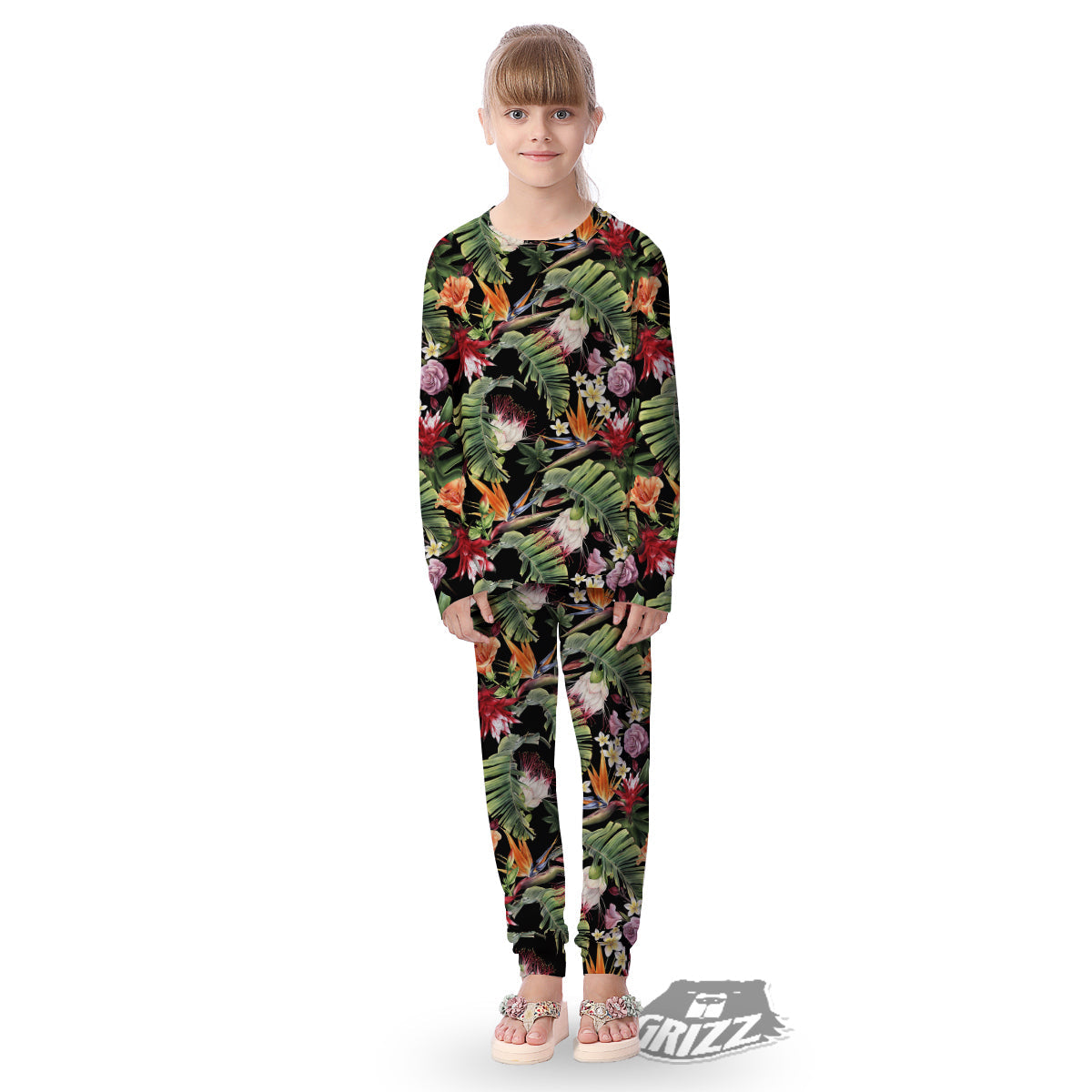 Flower Tropical Watercolor Print Pattern Kid's Pajamas-grizzshop