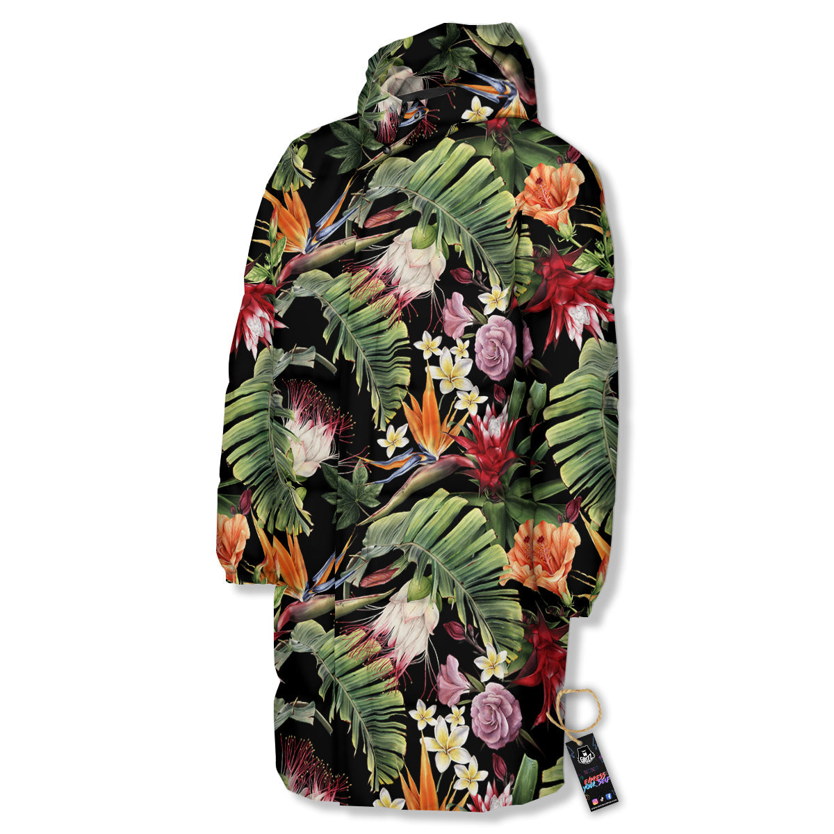 Flower Tropical Watercolor Print Pattern Long Down Jacket-grizzshop