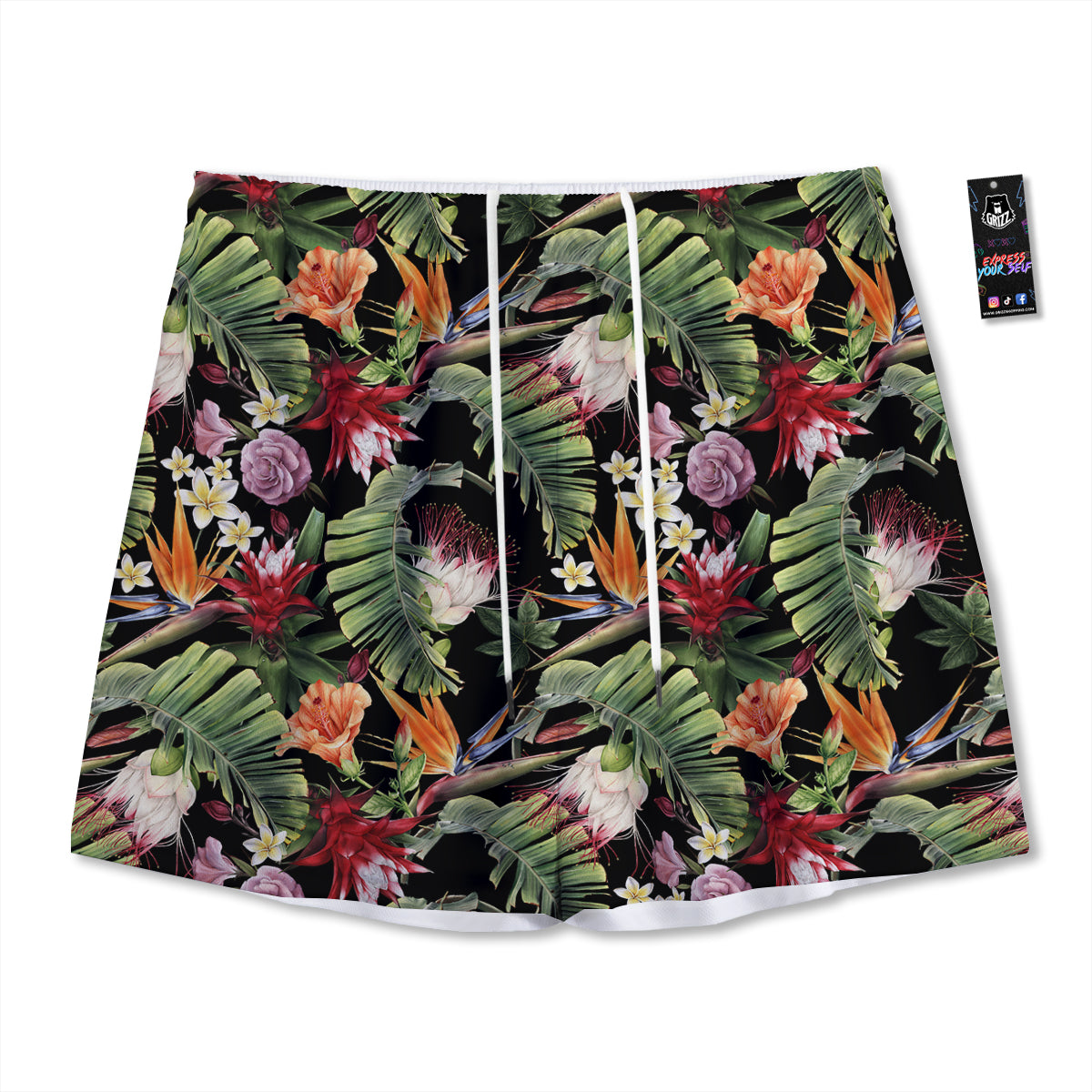 Flower Tropical Watercolor Print Pattern Mesh Shorts-grizzshop