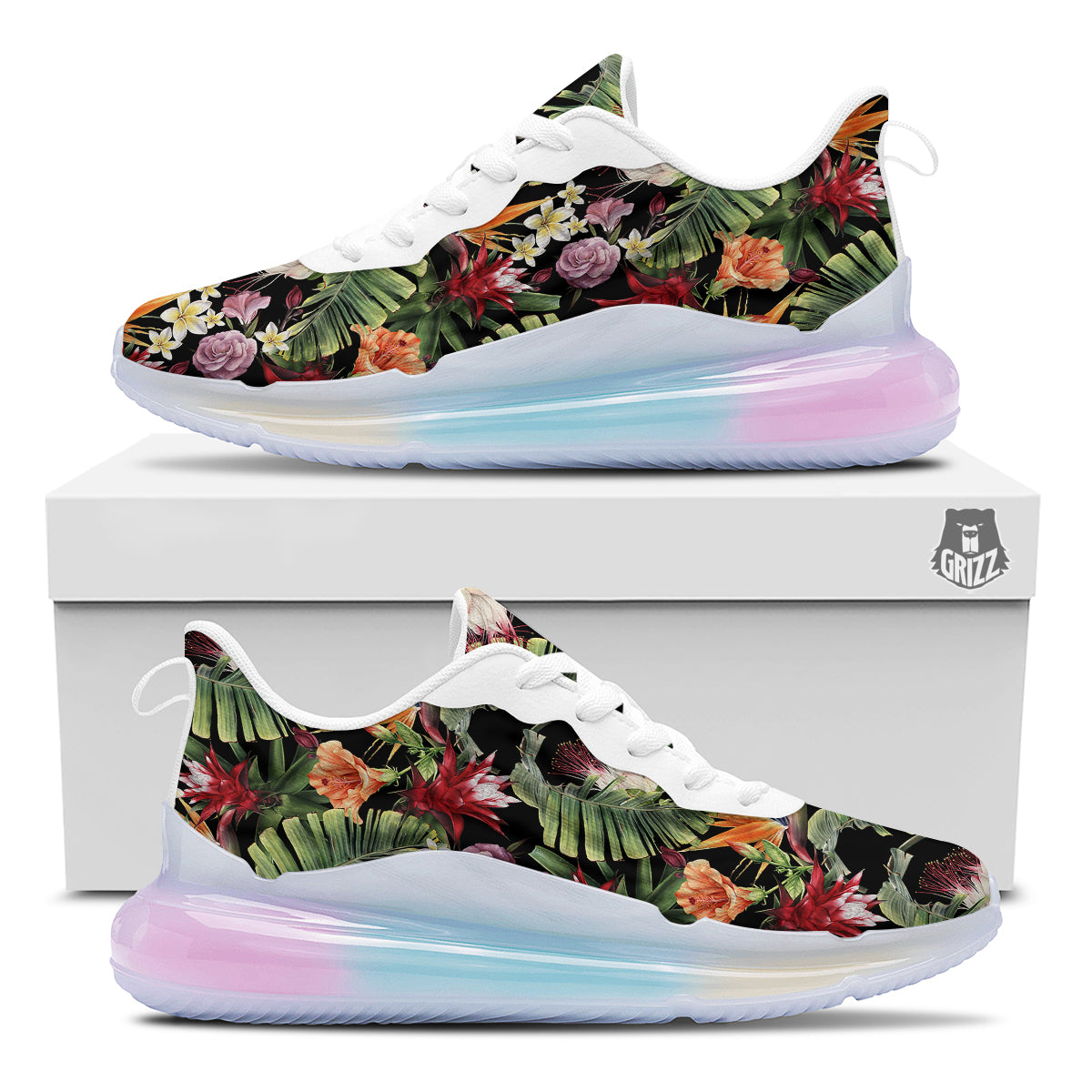 Flower Tropical Watercolor Print Pattern Running Sneakers-grizzshop