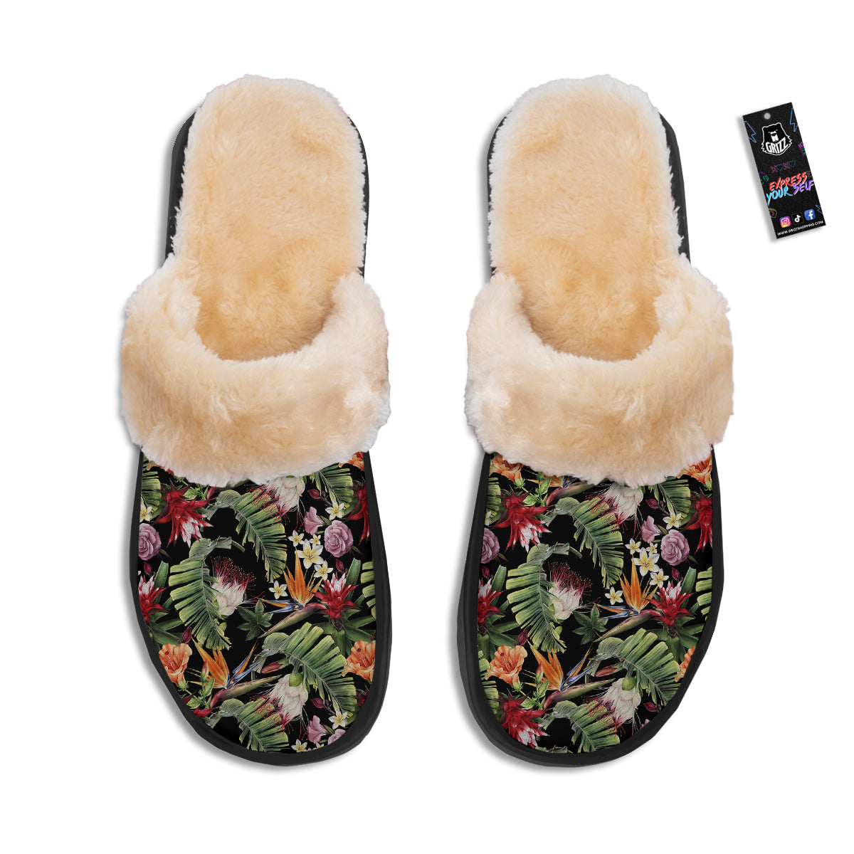 Flower Tropical Watercolor Print Pattern Slippers-grizzshop