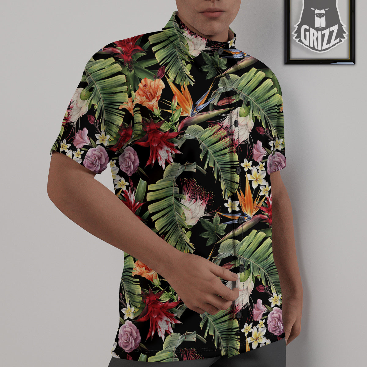 Flower Tropical Watercolor Print Pattern Untucked Shirts-grizzshop