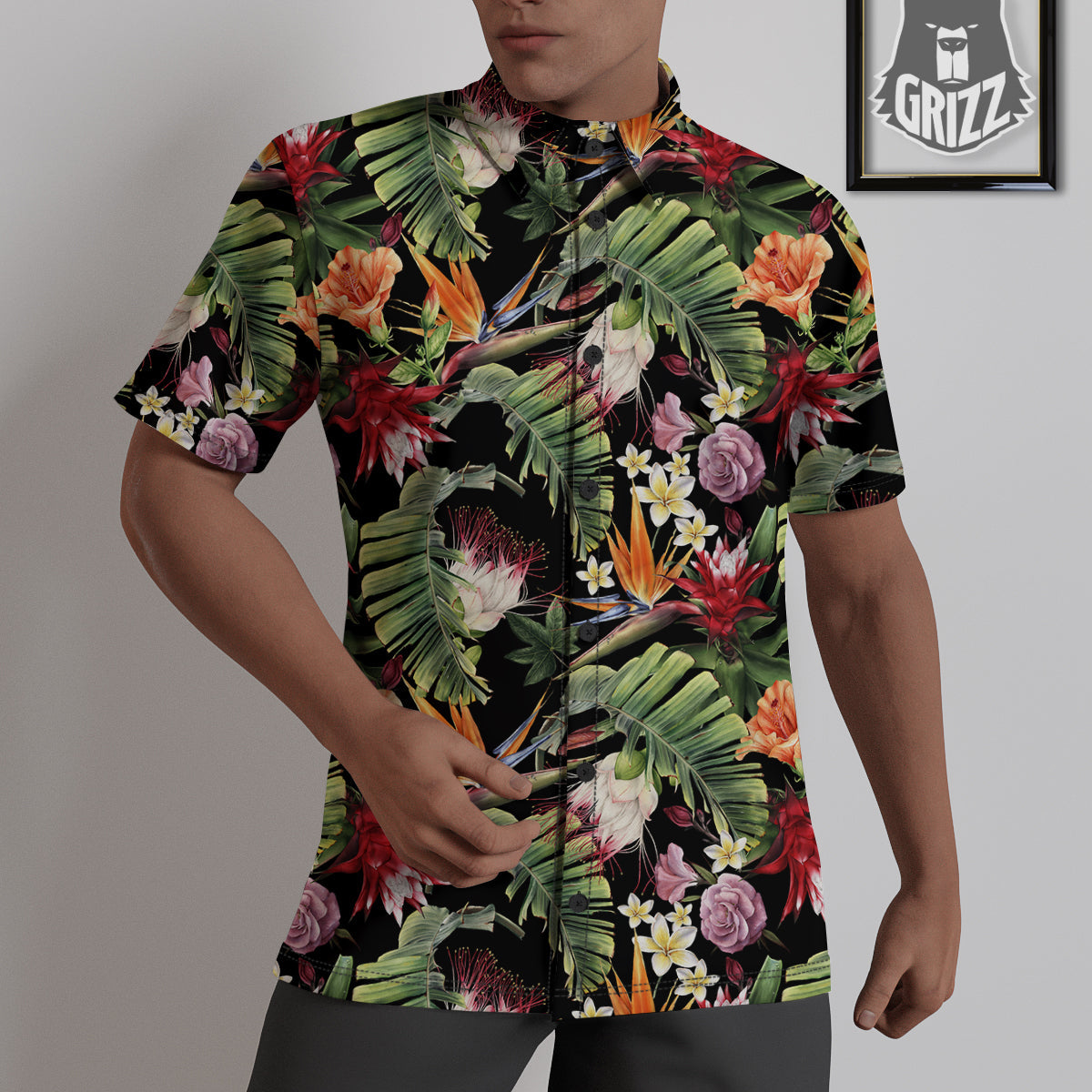 Flower Tropical Watercolor Print Pattern Untucked Shirts-grizzshop