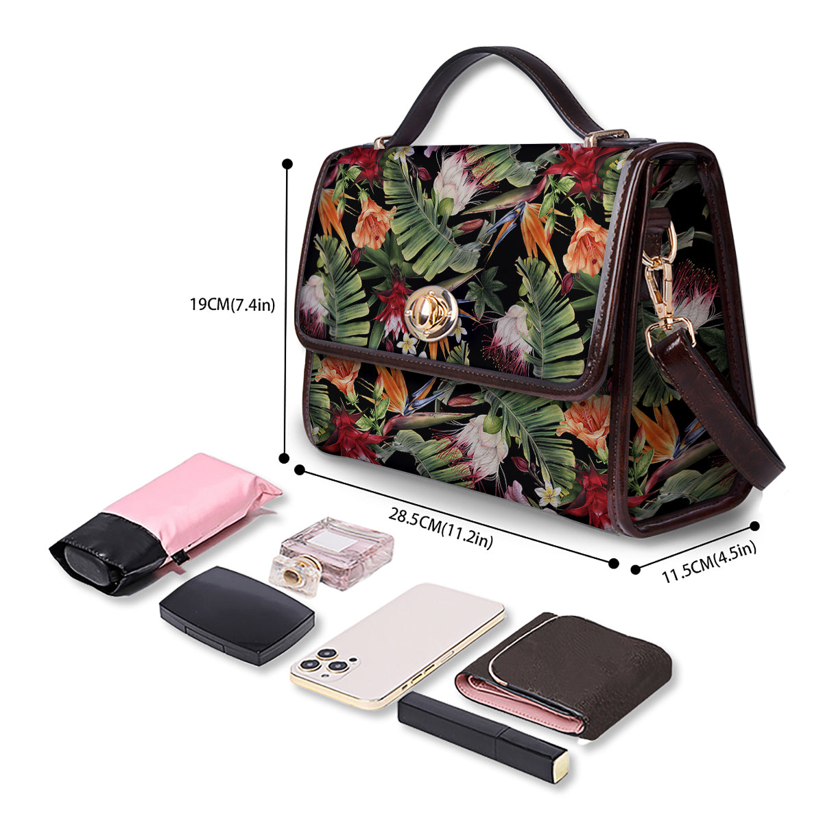 Flower Tropical Watercolor Print Pattern Women's Satchel Bag-grizzshop