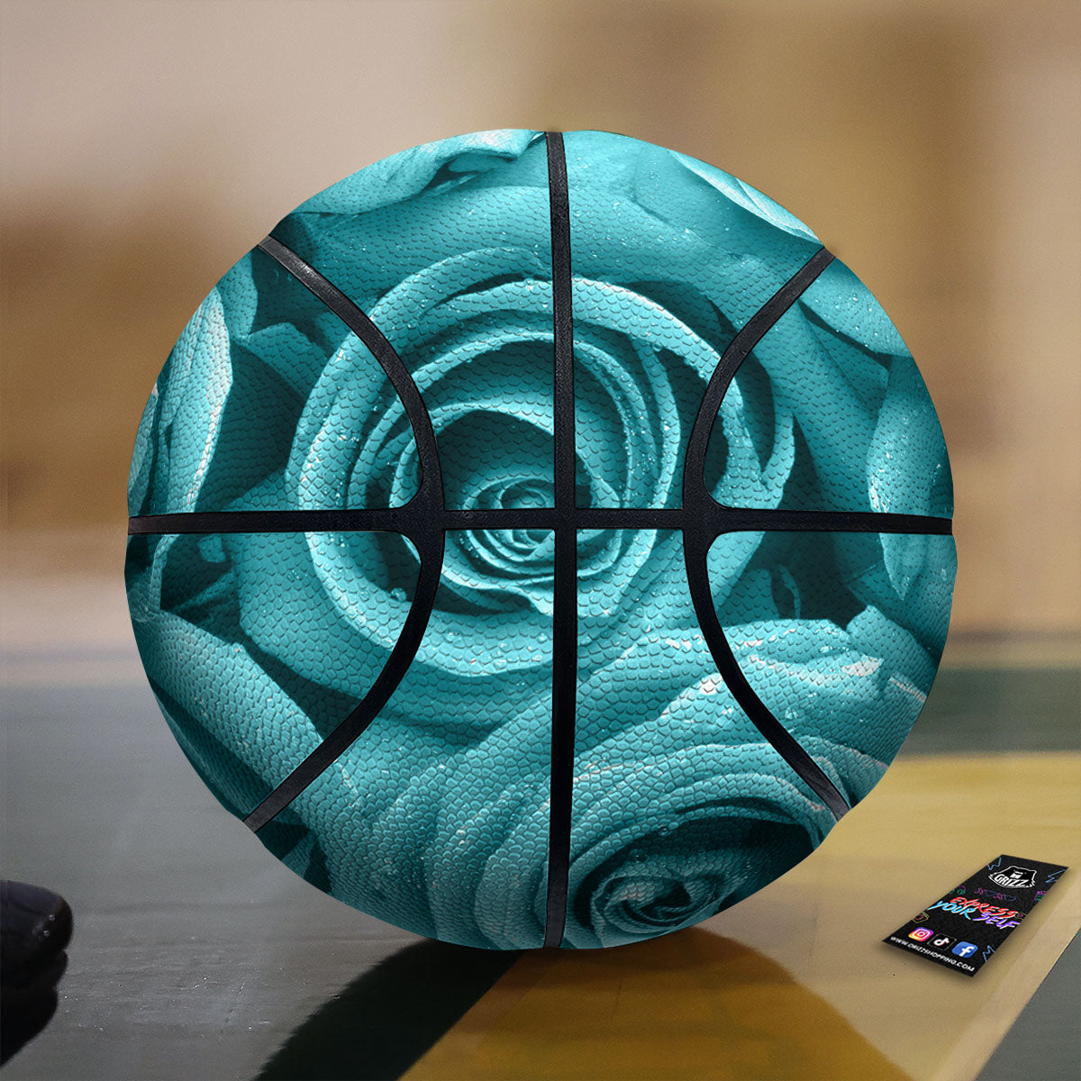 Flower Turquoise Rose Print Basketball