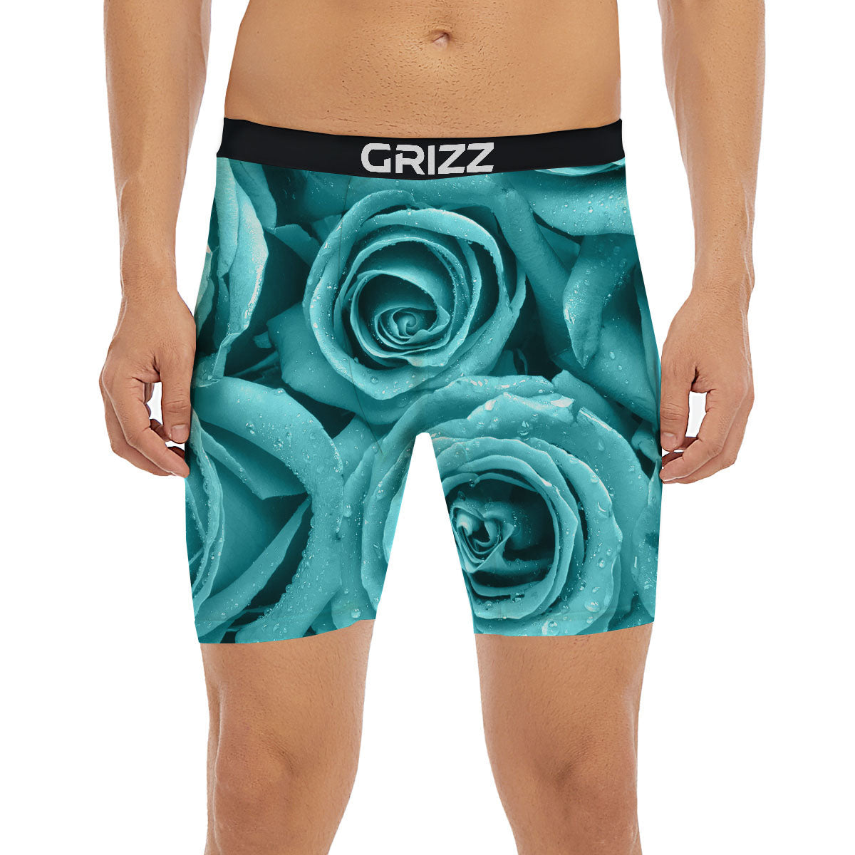 Flower Turquoise Rose Print Boxer Briefs-grizzshop