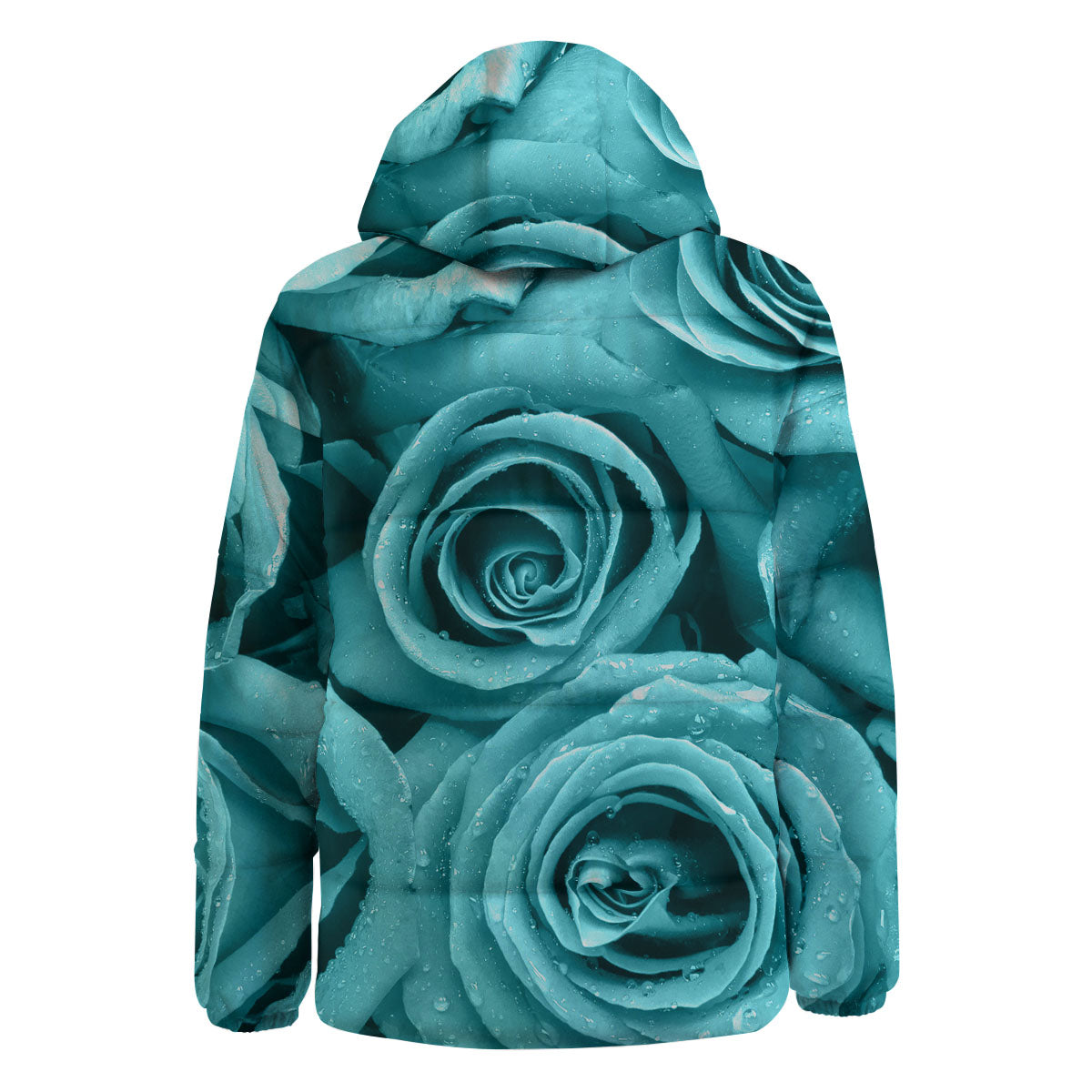 Flower Turquoise Rose Print Down Jacket-grizzshop
