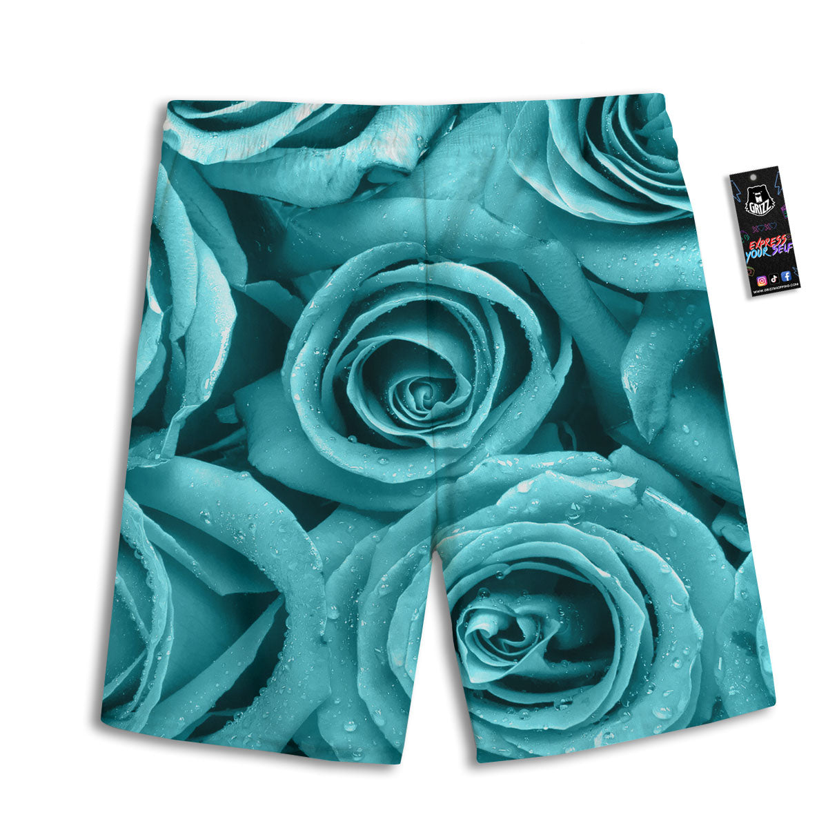 Flower Turquoise Rose Print Men's Athletic Shorts