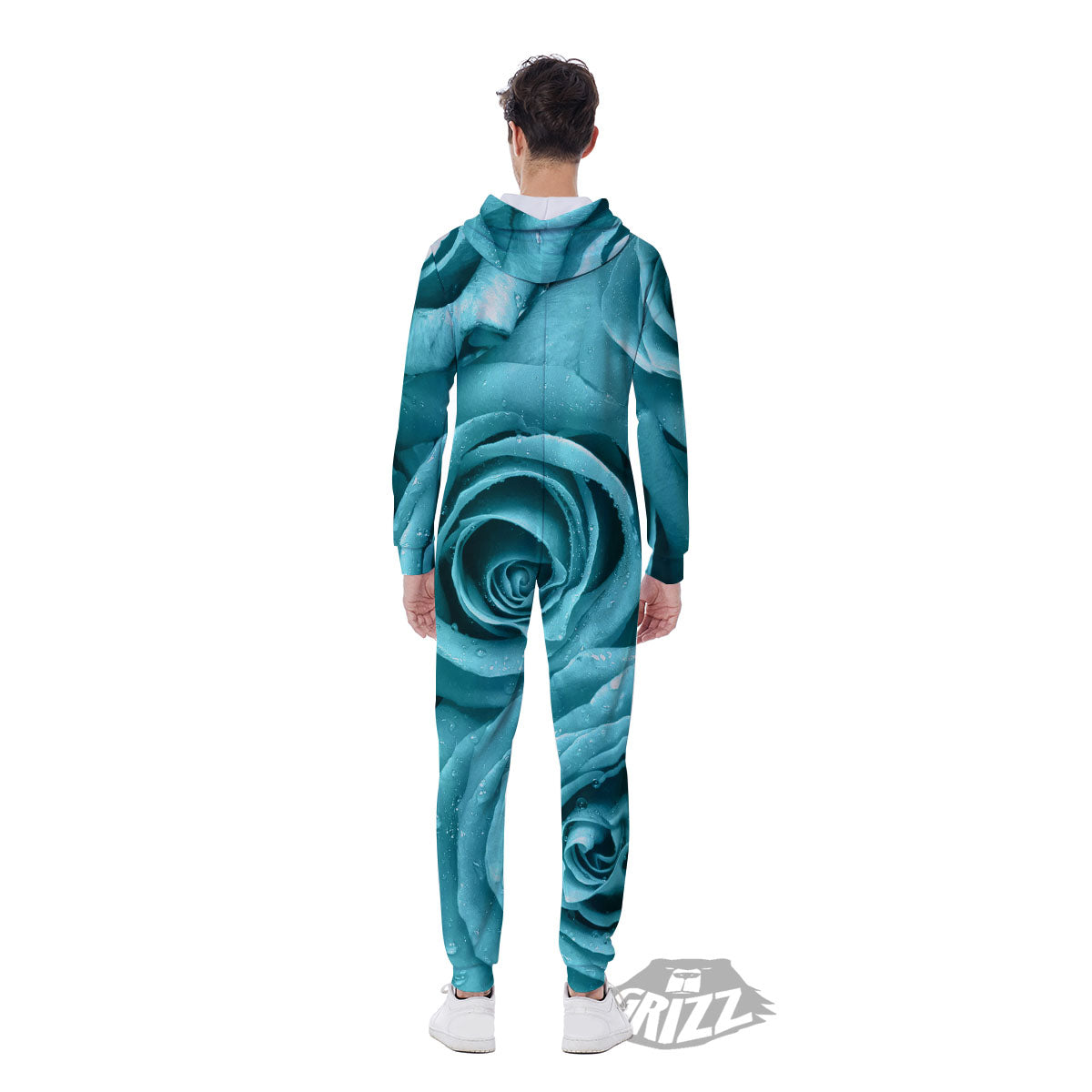 Flower Turquoise Rose Print Men's Jumpsuit-grizzshop