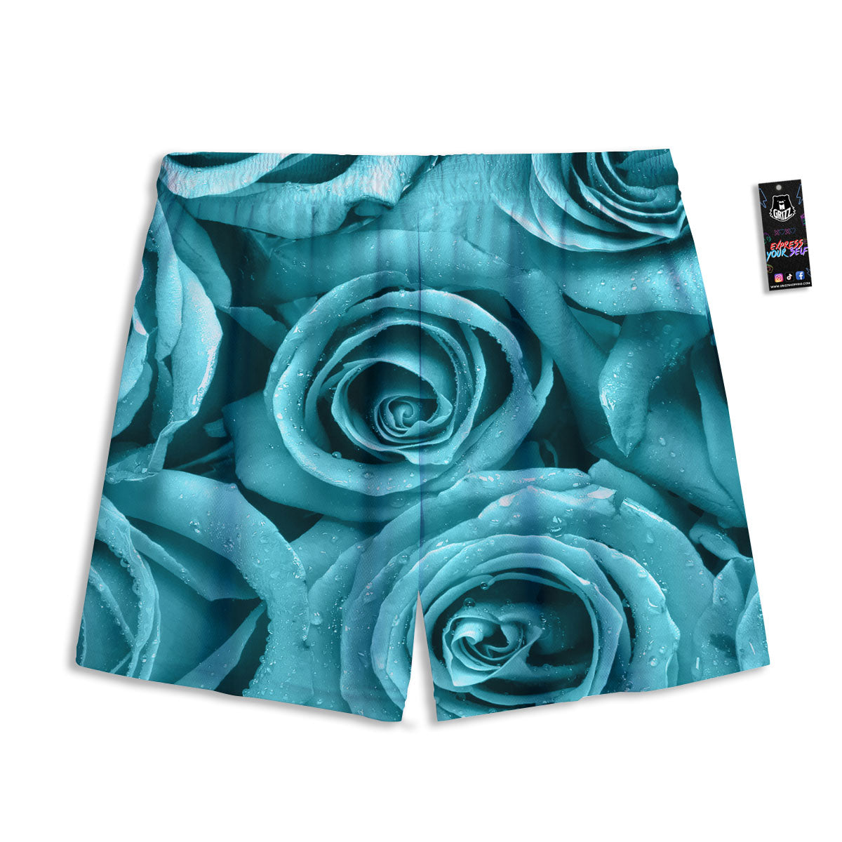 Flower Turquoise Rose Print Mesh Shorts