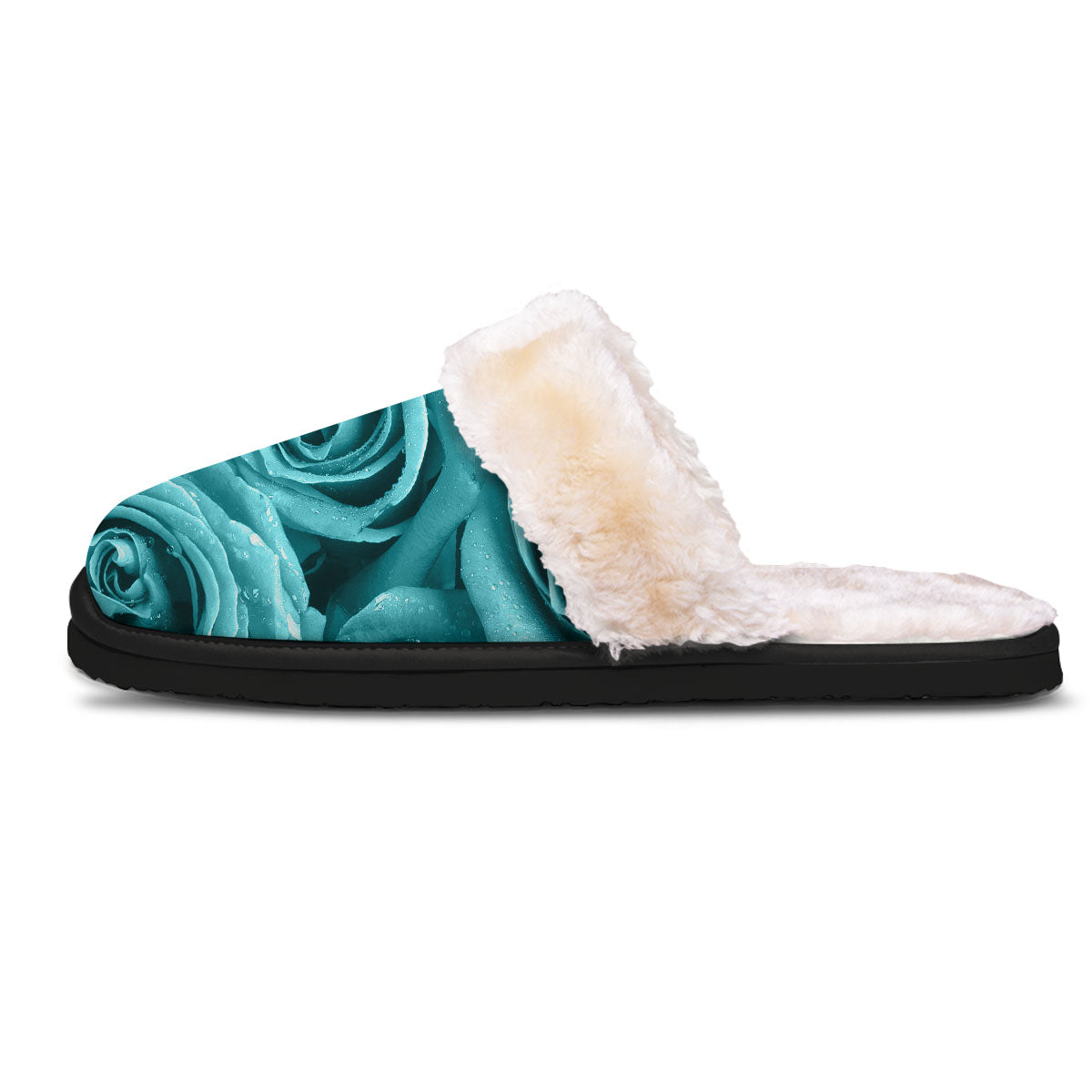 Flower Turquoise Rose Print Slippers-grizzshop