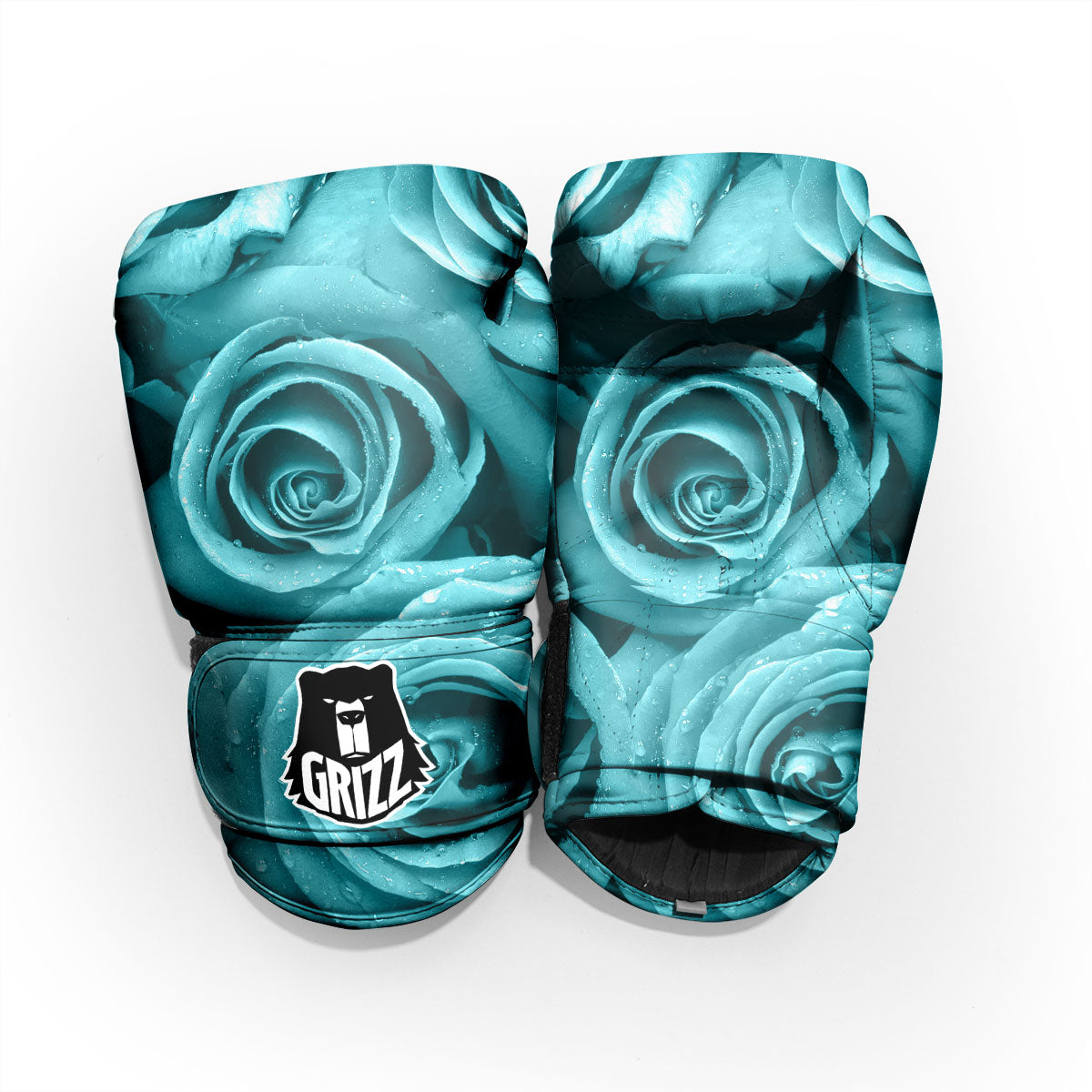 Flower Turquoise Rose Print Sparring Gloves-grizzshop