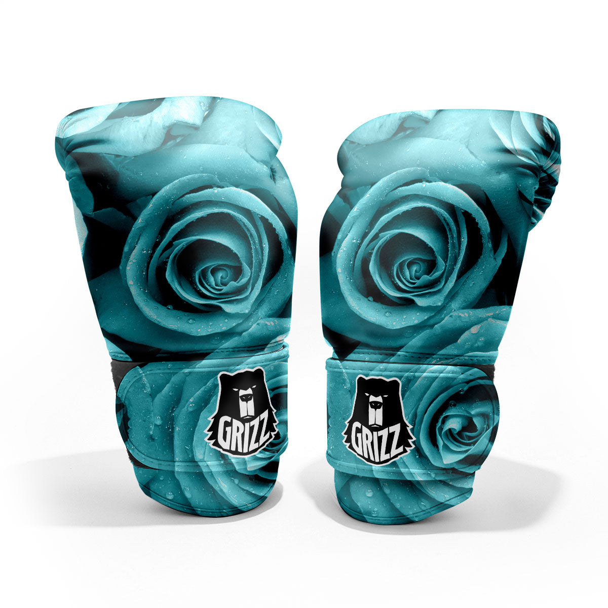 Flower Turquoise Rose Print Sparring Gloves-grizzshop