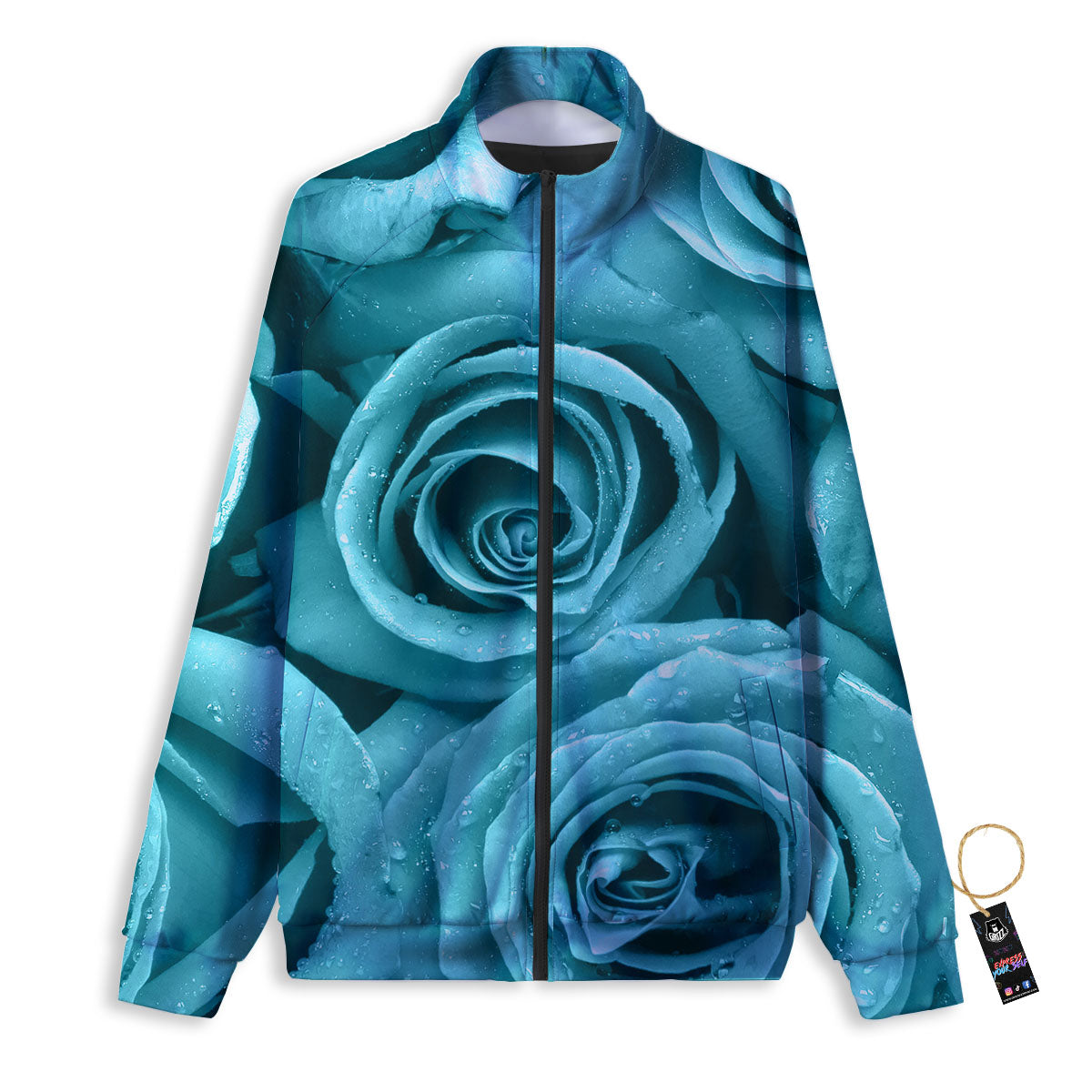 Flower Turquoise Rose Print Track Jacket-grizzshop