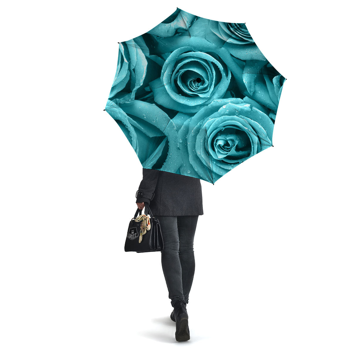 Flower Turquoise Rose Print Umbrella-grizzshop