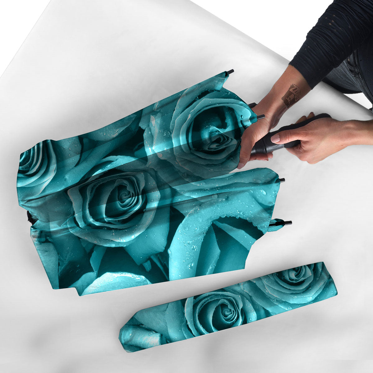 Flower Turquoise Rose Print Umbrella-grizzshop