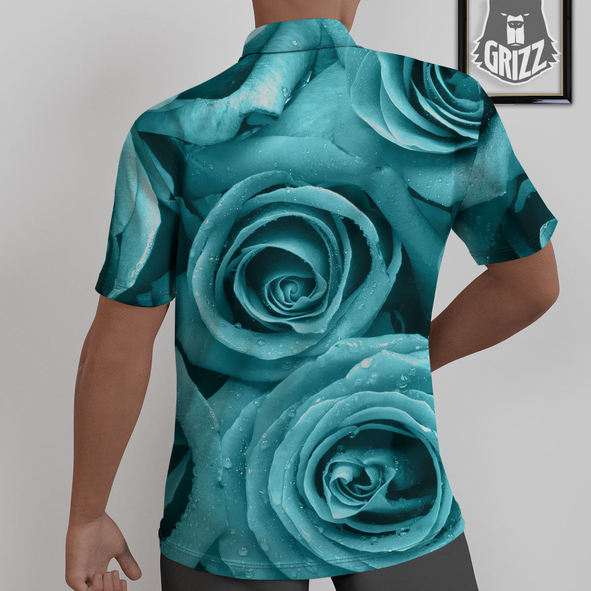 Flower Turquoise Rose Print Untucked Shirts-grizzshop