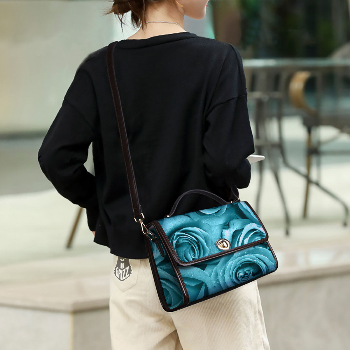 Flower Turquoise Rose Print Women's Satchel Bag-grizzshop