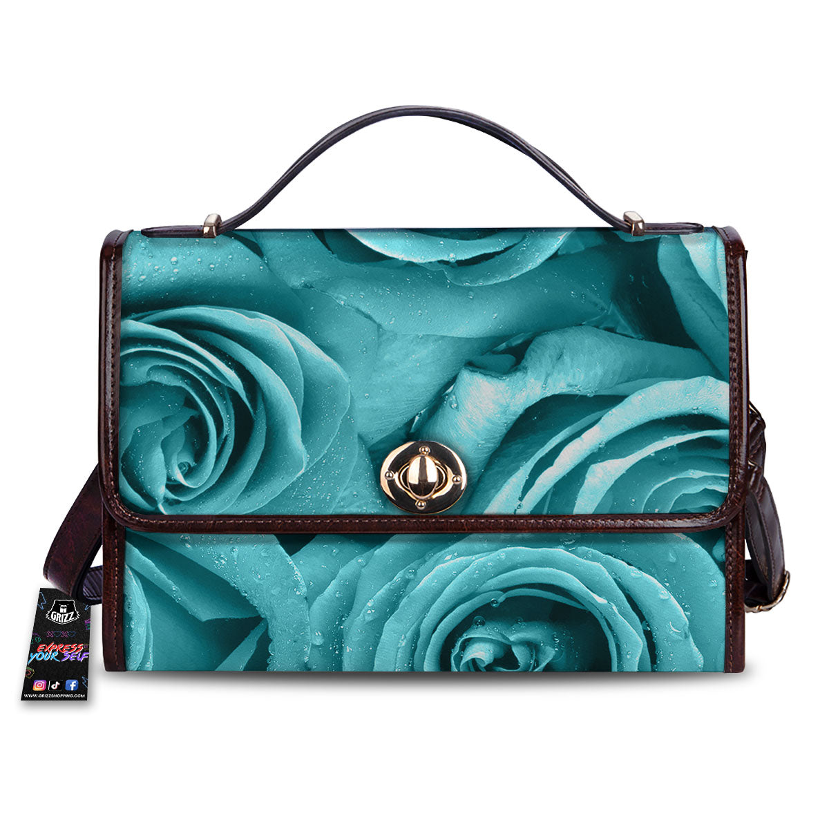 Flower Turquoise Rose Print Women's Satchel Bag-grizzshop