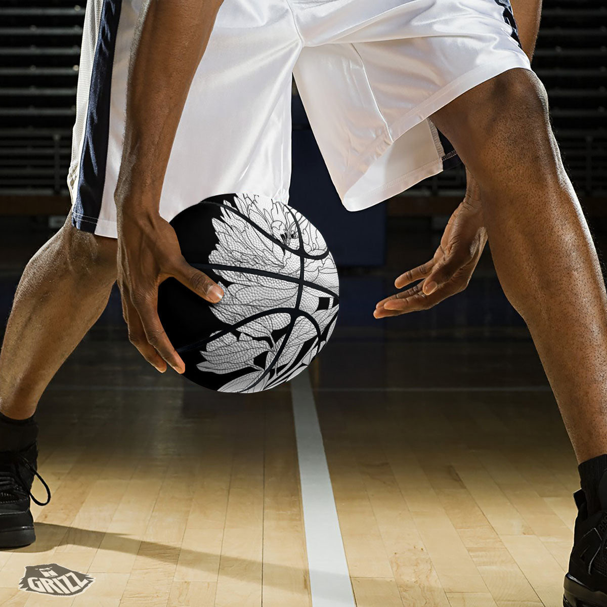 Flower White And Black Print Basketball-grizzshop