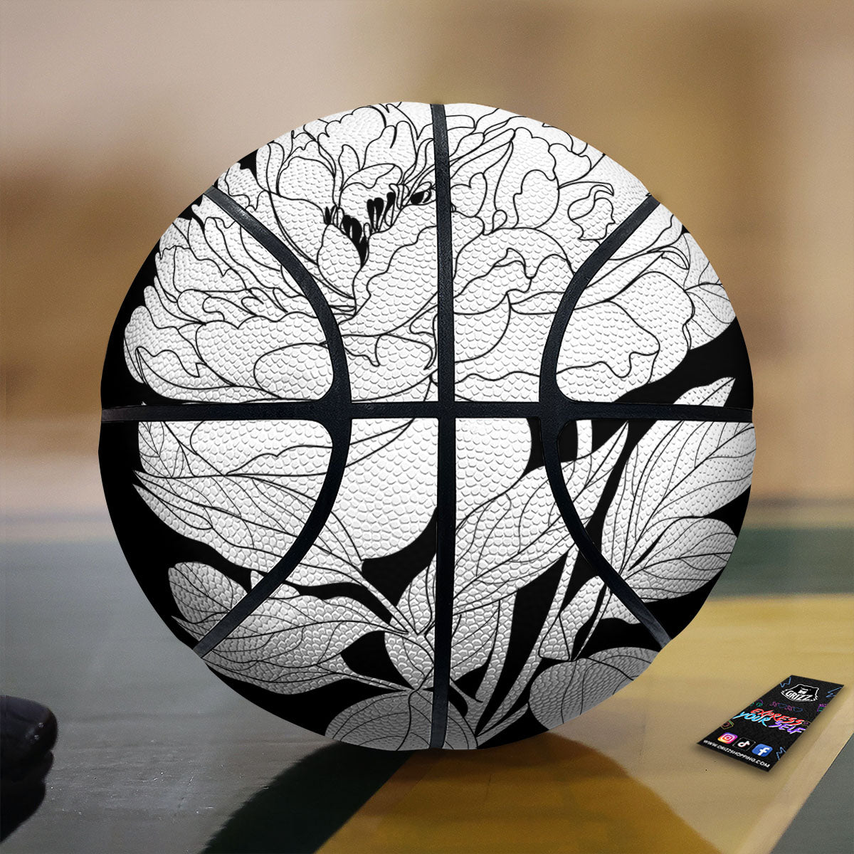 Flower White And Black Print Basketball-grizzshop