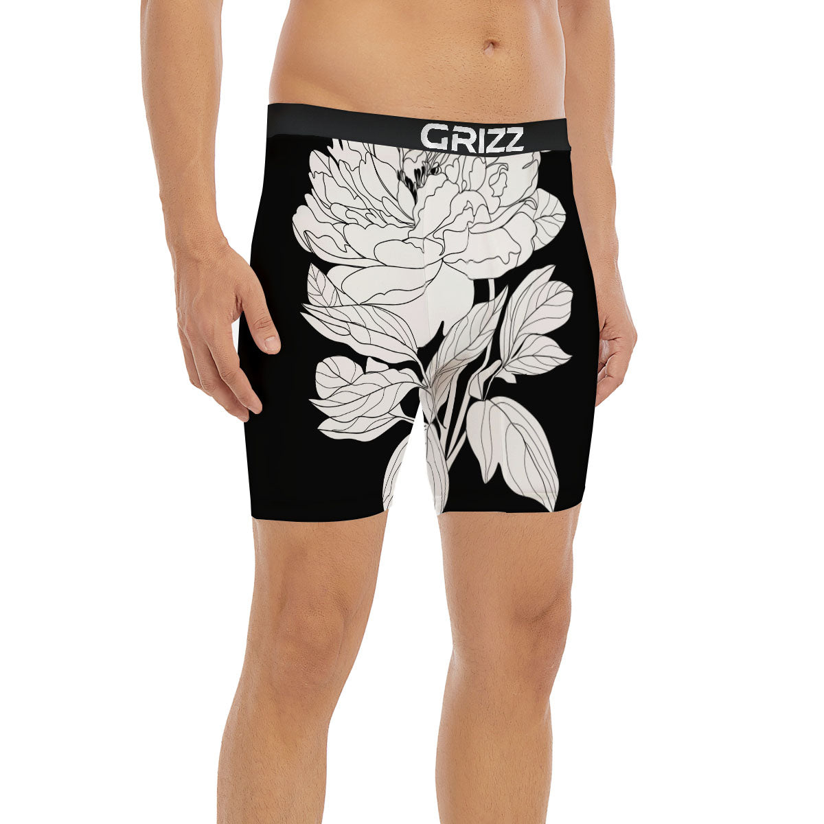 Flower White And Black Print Boxer Briefs-grizzshop