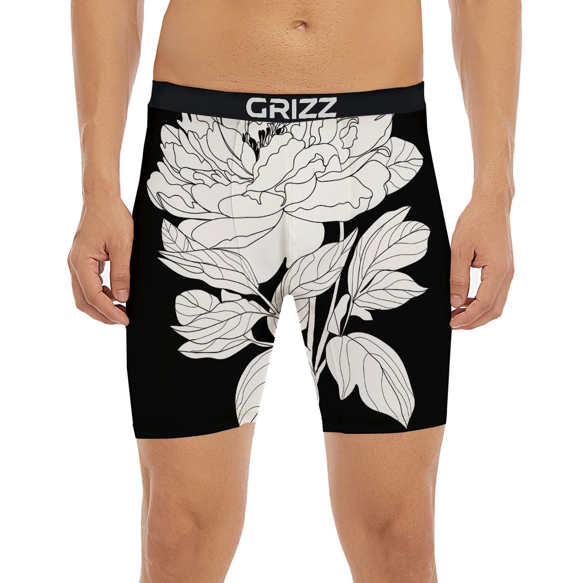 Flower White And Black Print Boxer Briefs-grizzshop