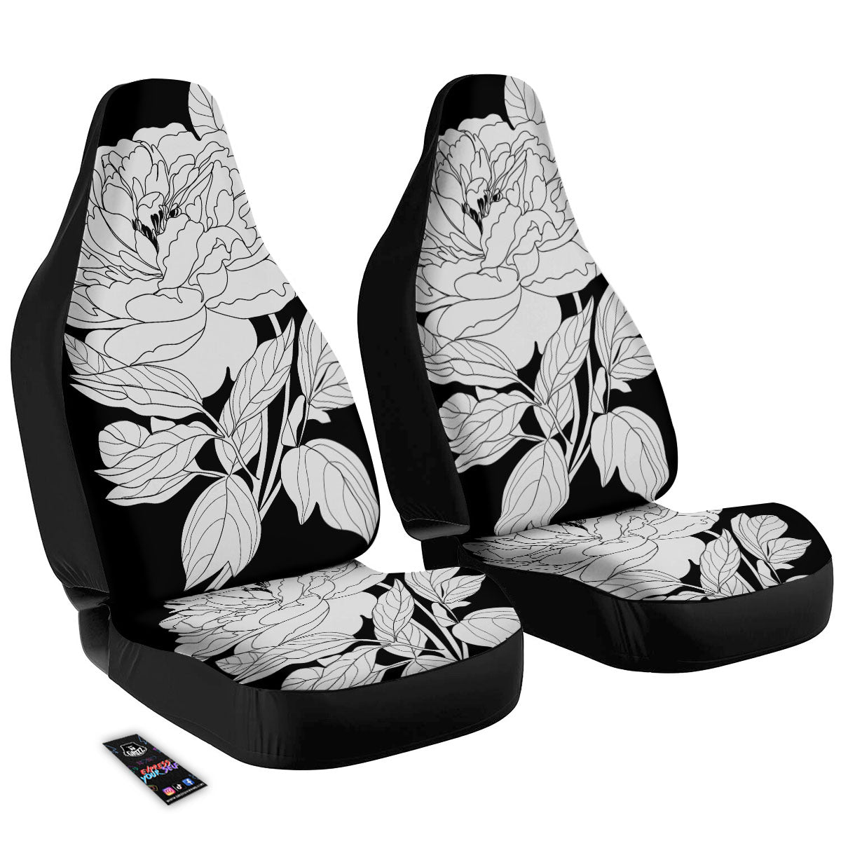 Flower White And Black Print Car Seat Covers-grizzshop