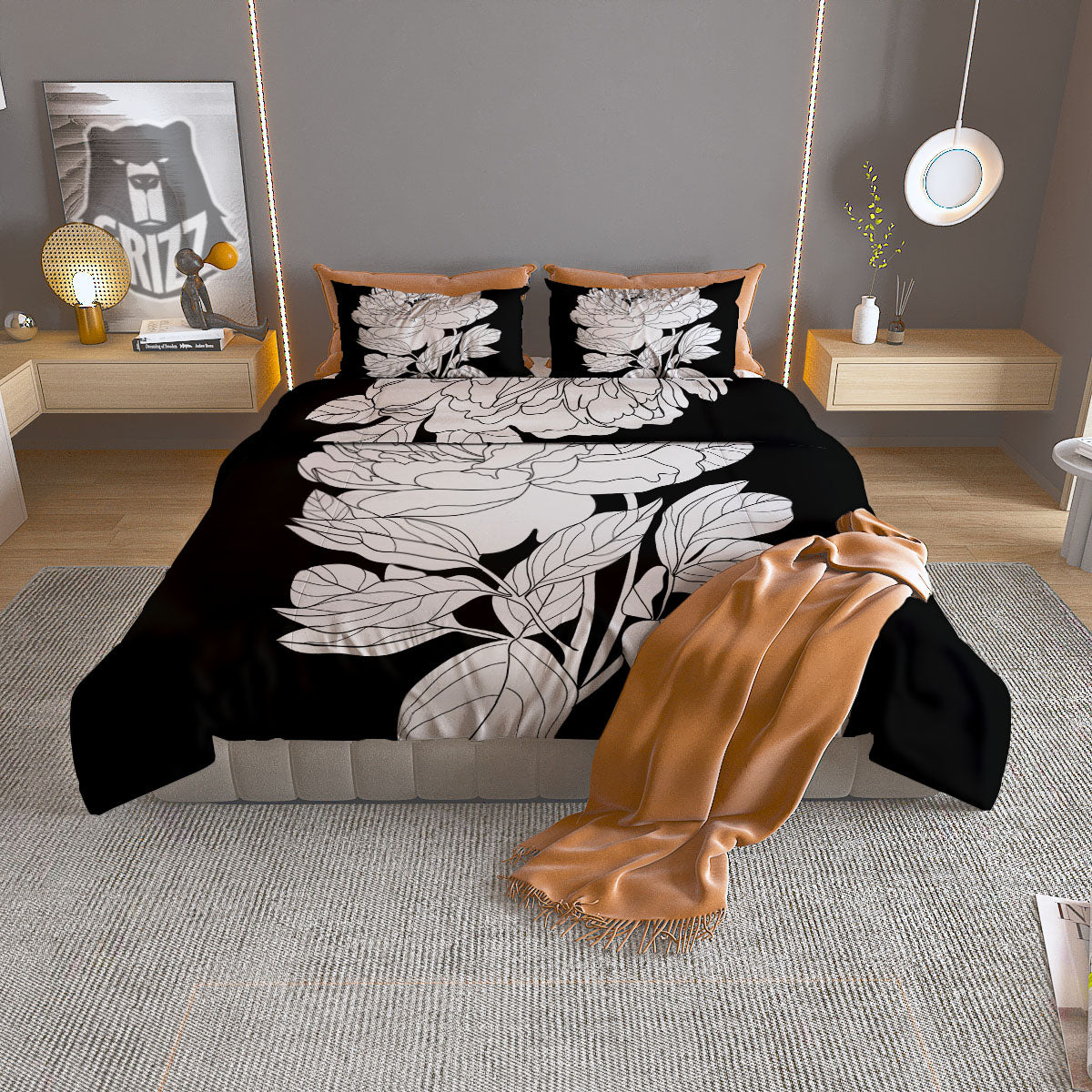 Flower White And Black Print Duvet Cover Bedding Set-grizzshop