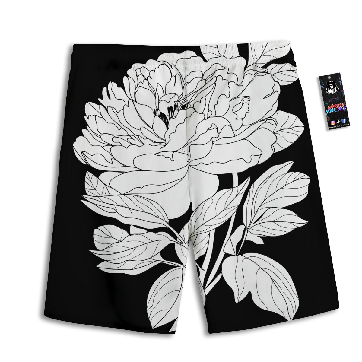 Flower White And Black Print Men's Athletic Shorts-grizzshop