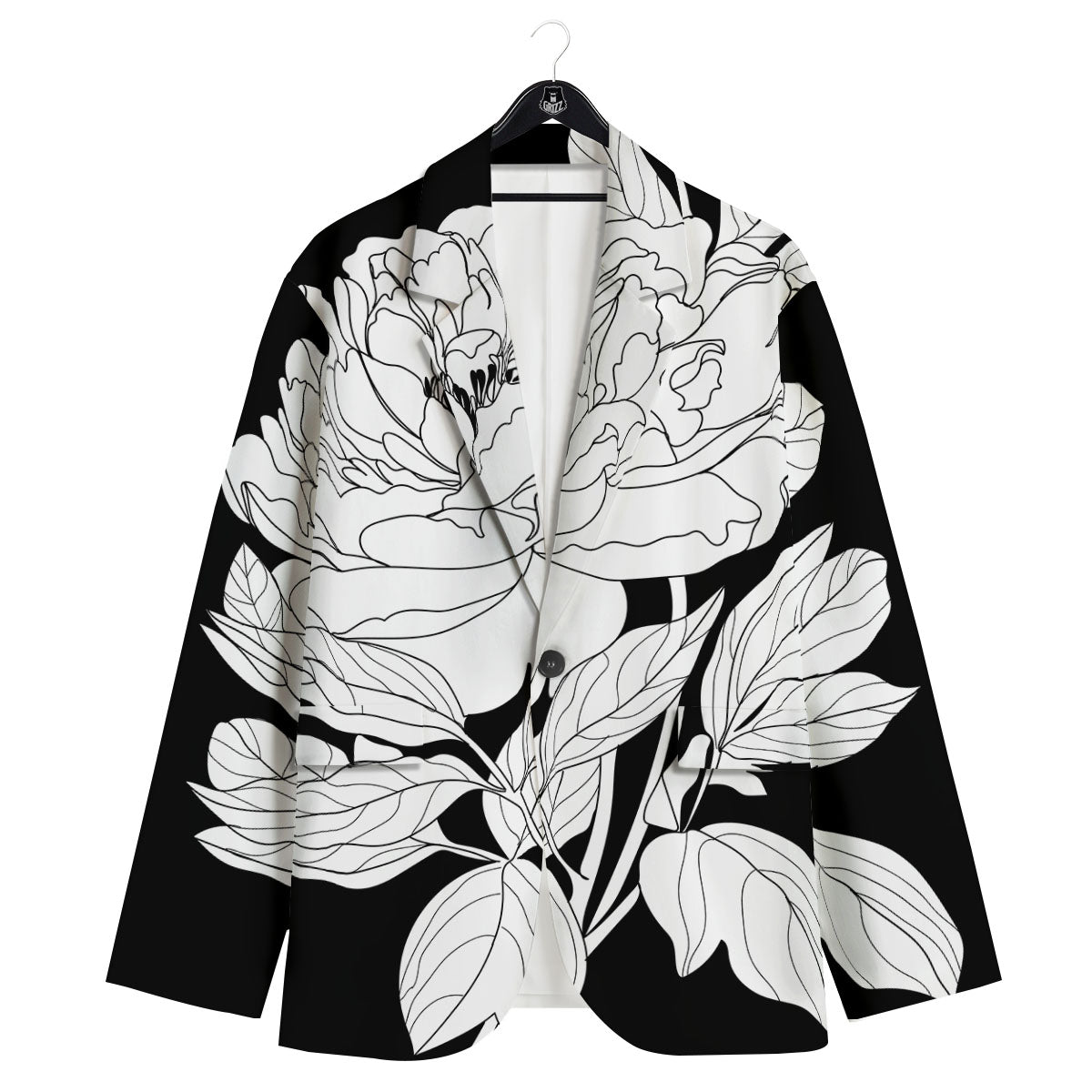 Flower White And Black Print Men's Sport Coat-grizzshop