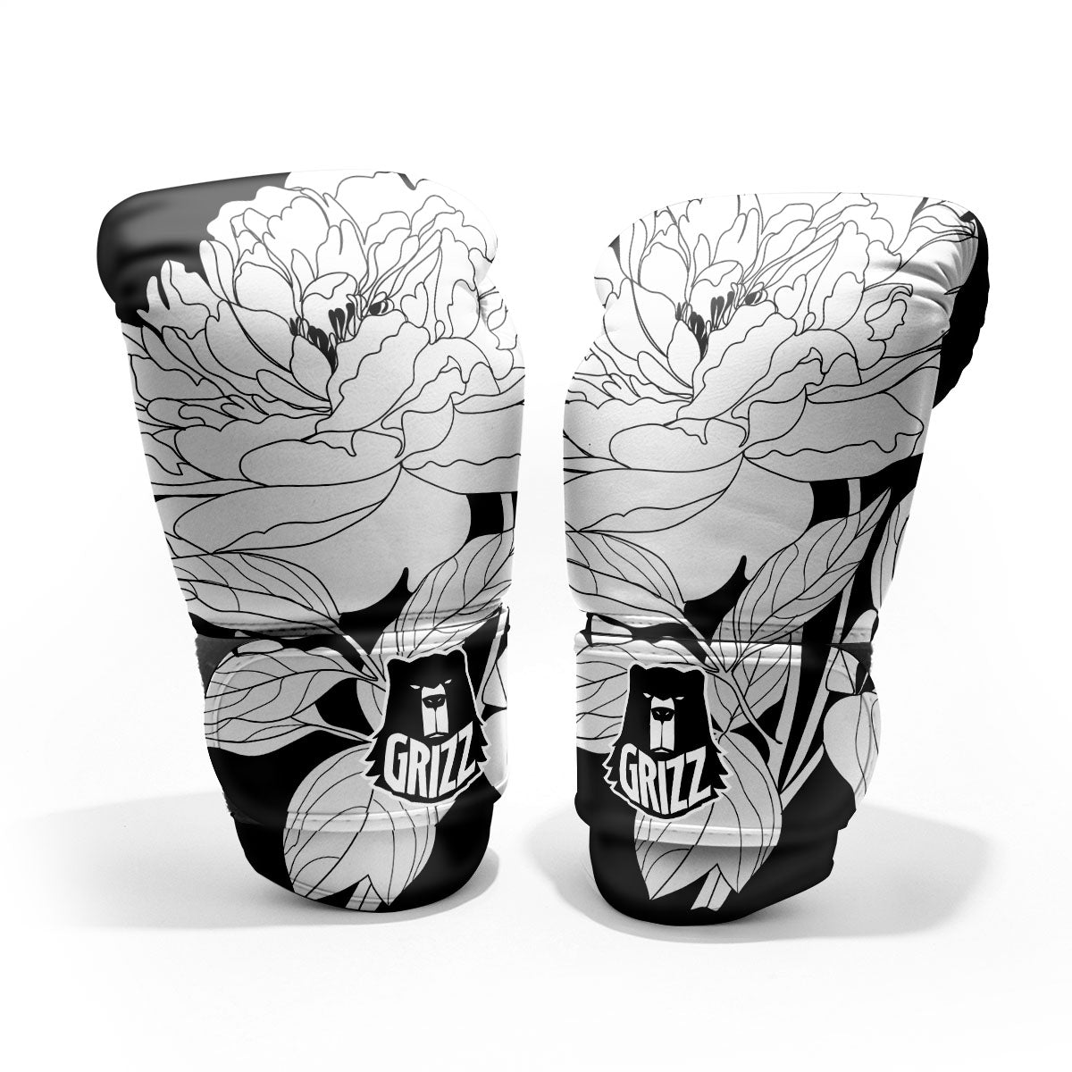 Flower White And Black Print Sparring Gloves-grizzshop