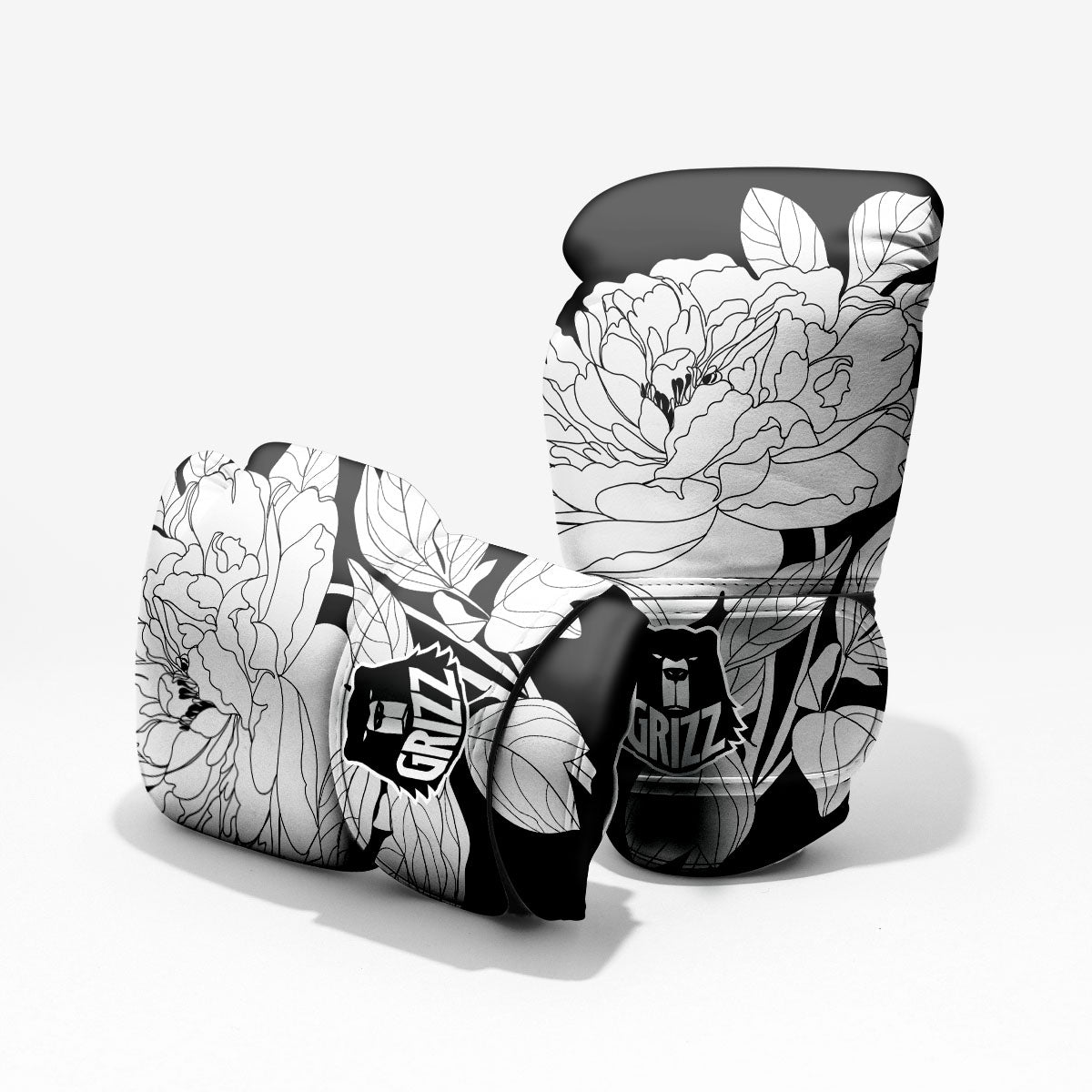 Flower White And Black Print Sparring Gloves-grizzshop