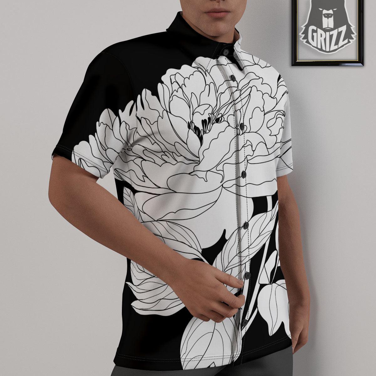 Flower White And Black Print Untucked Shirts-grizzshop