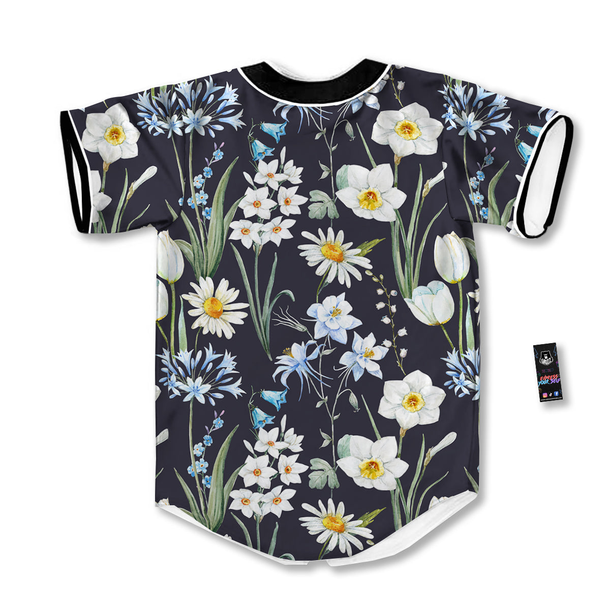 Flower White Daffodil Print Pattern Baseball Jersey-grizzshop