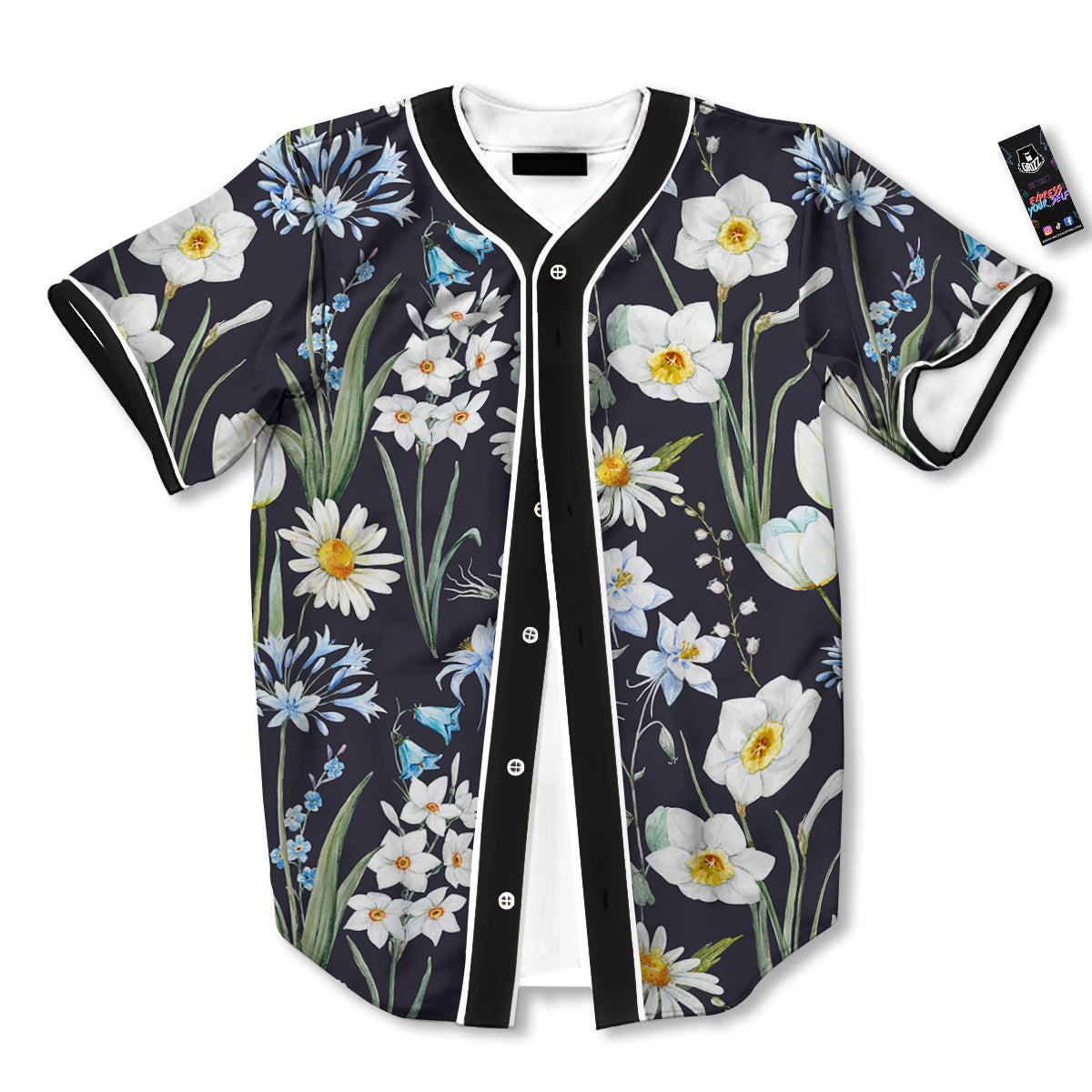 Flower White Daffodil Print Pattern Baseball Jersey-grizzshop
