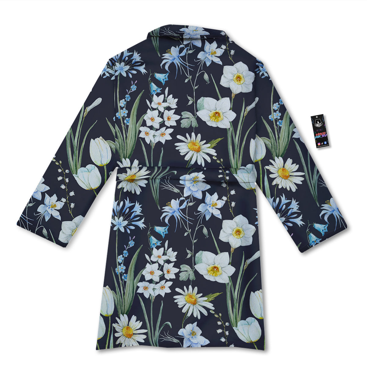 Flower White Daffodil Print Pattern Bathrobe-grizzshop
